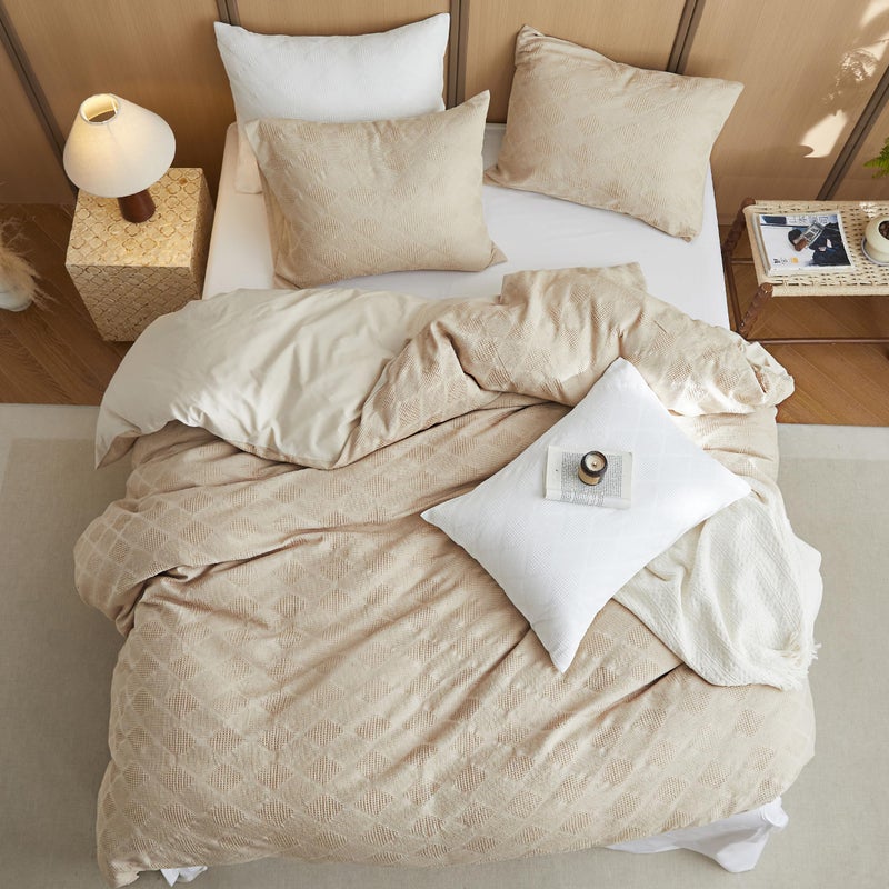 BISELINA 100% Cotton Waffle Weave Duvet Cover Set Queen Size 3 Pieces (1 Duvet Cover 88"x92", 2 Pillowcases) Soft Breathable Durable Chic Bedding Set for All Season - Khaki, Queen Size - Image 2